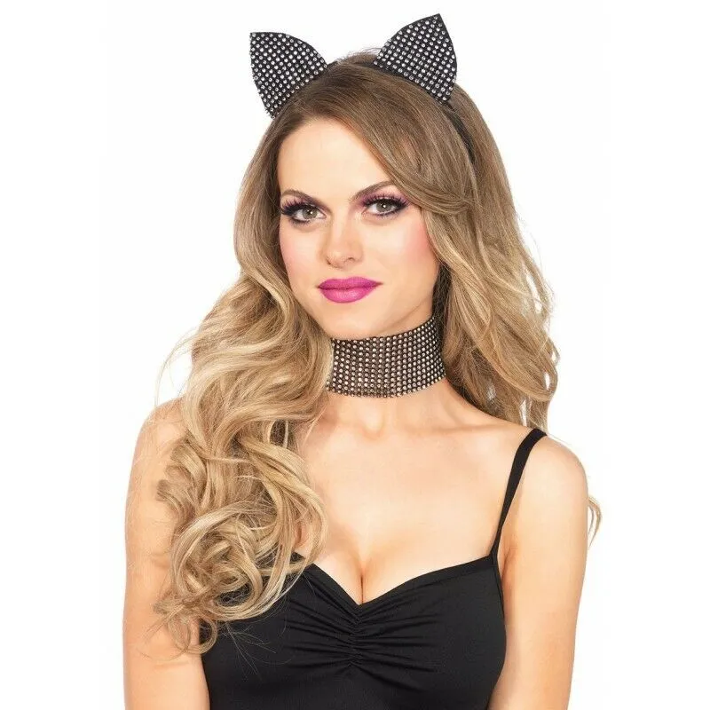 2PC Rhinestone Cat Ear Headband