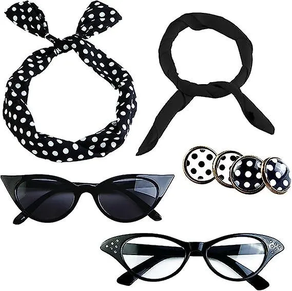 6 PACK 50S SET CHIFFON SCARF CAT EYE GLASSES BANDANA TIE HEADBAND EARRINGS  SNNGV