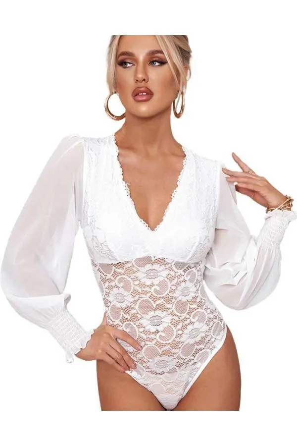 Body elegante manga larga y encaje Mónica