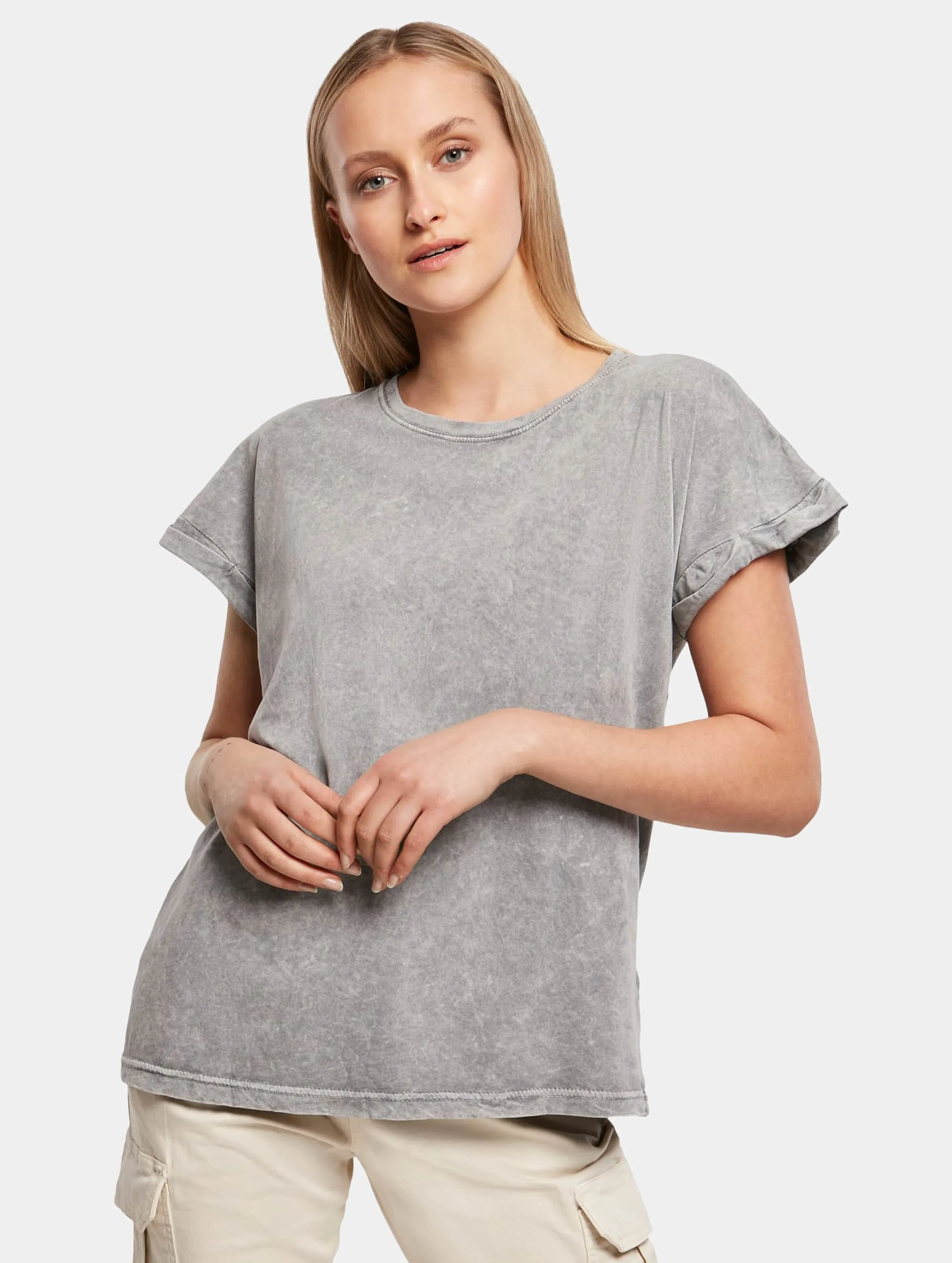 Build Your Brand Ladies Acid Washed Extended Shoulder