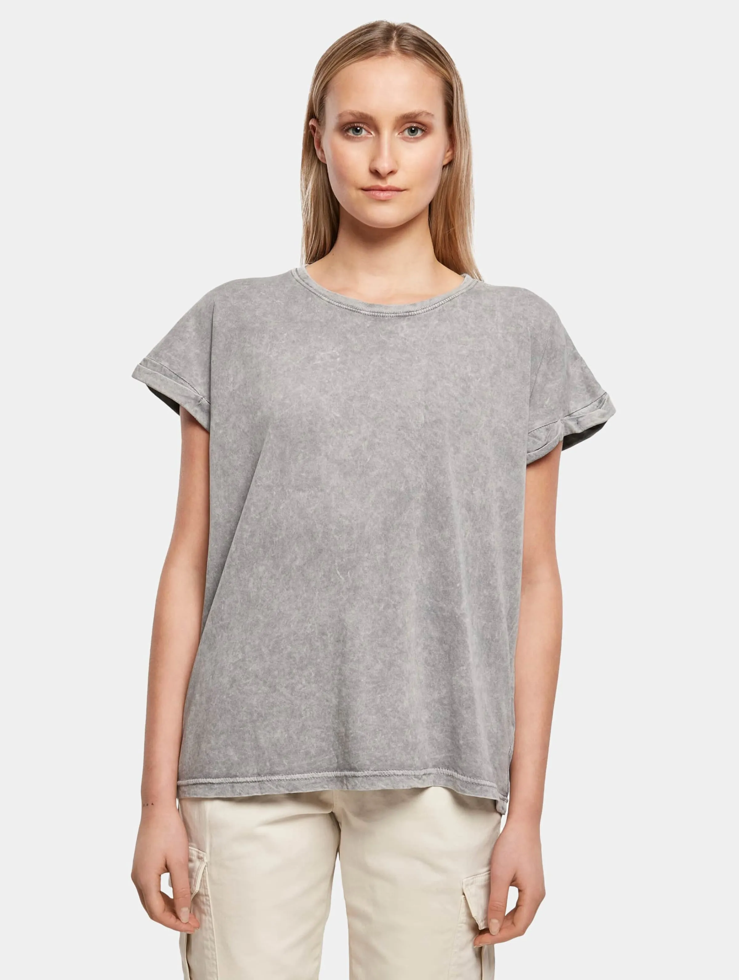 Build Your Brand Ladies Acid Washed Extended Shoulder