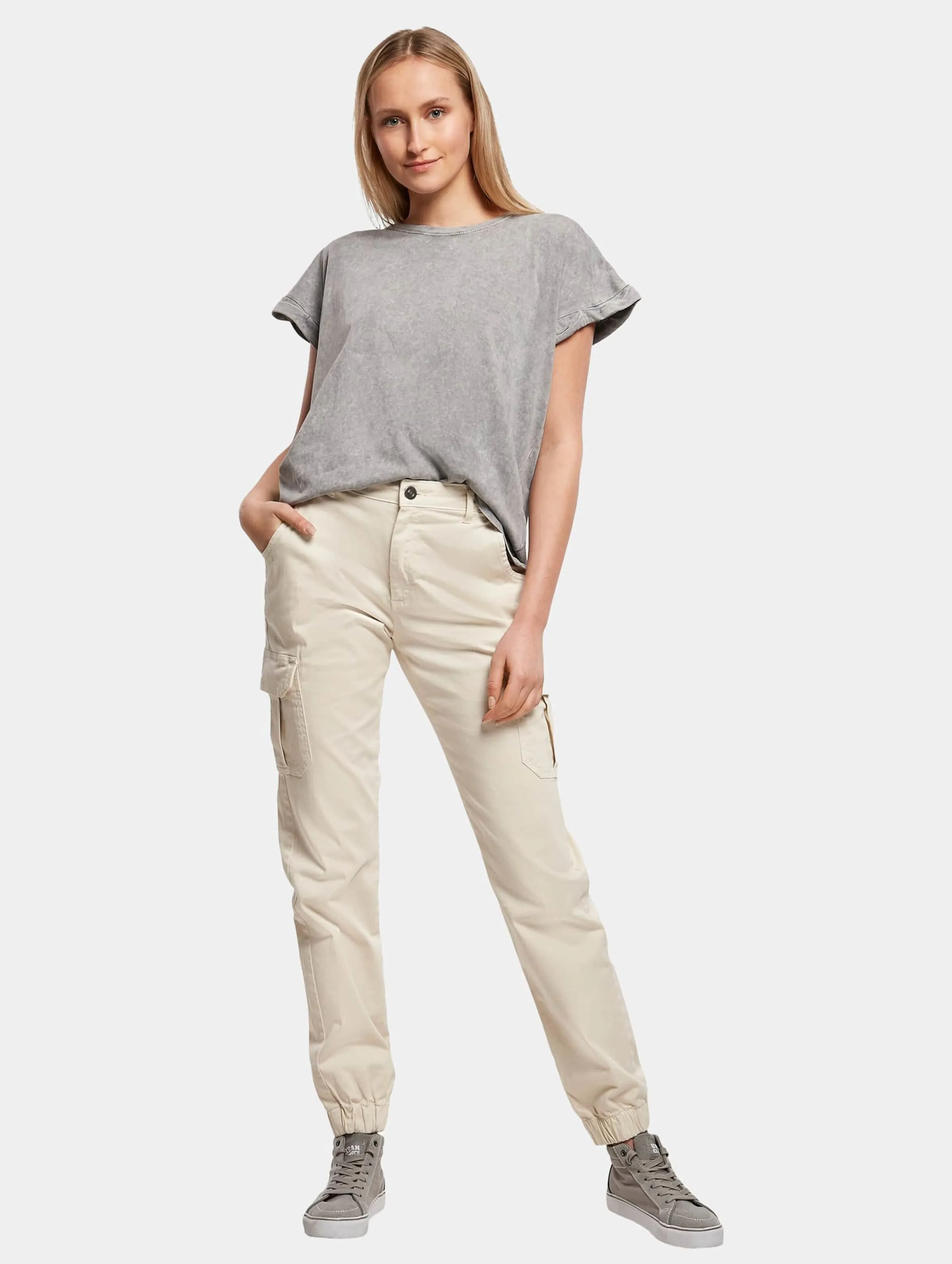 Build Your Brand Ladies Acid Washed Extended Shoulder