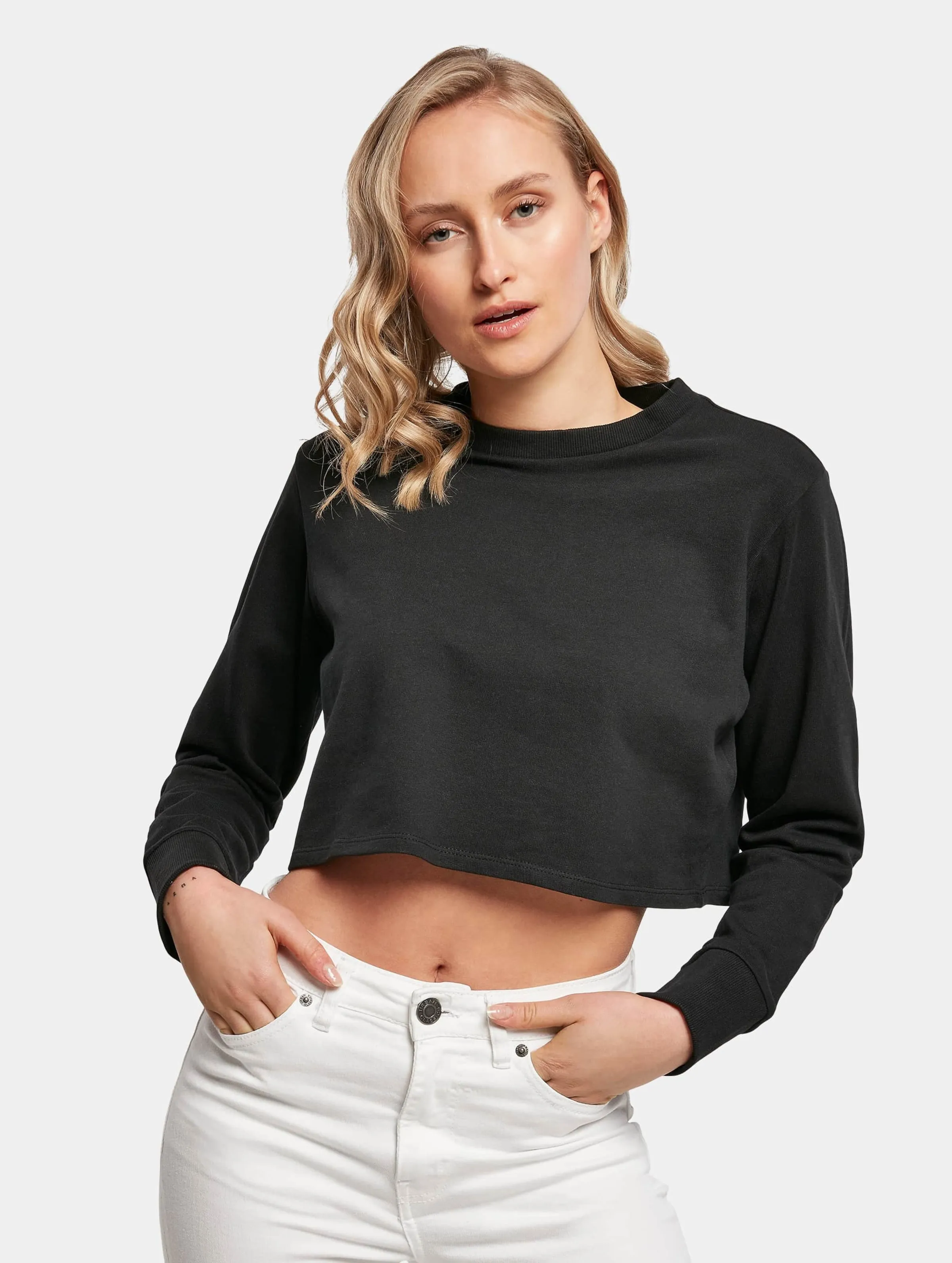 Build Your Brand Ladies Terry Cropped Crew