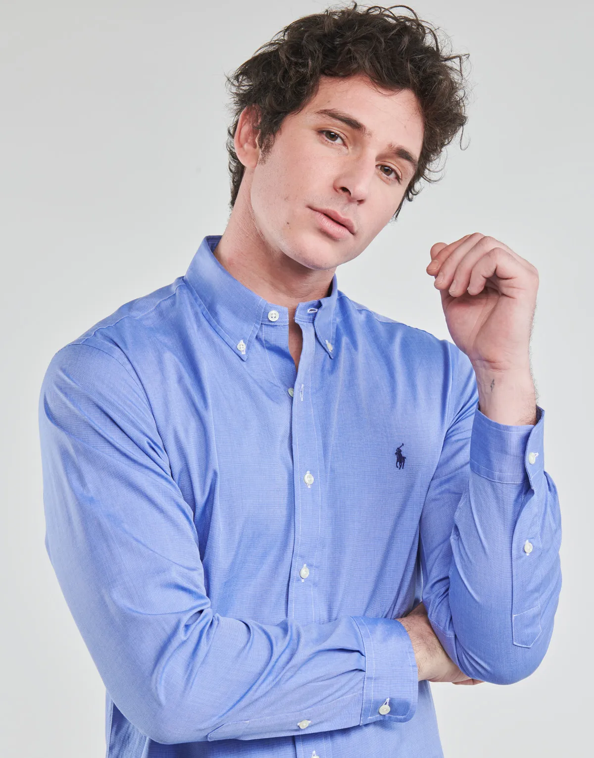 CHEMISE AJUSTEE EN POPLINE DE COTON COL BOUTONNE  LOGO PONY PLAY
