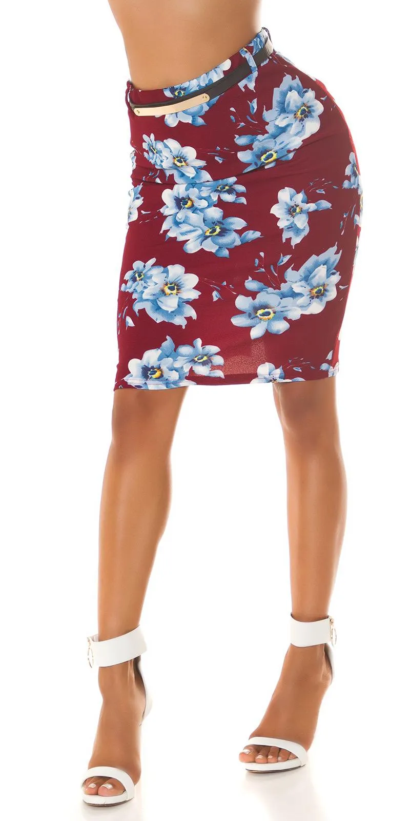 Falda lápiz cintura alta burdeos