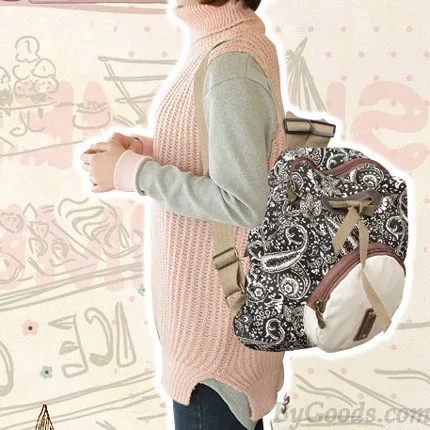 Fresh Folk Geometry Snowflake Pattern Front Circular Pocket Travel Backpack