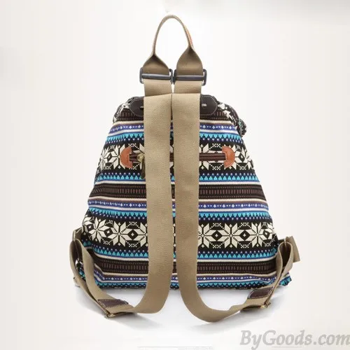 Fresh Folk Geometry Snowflake Pattern Front Circular Pocket Travel Backpack