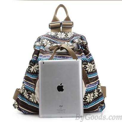 Fresh Folk Geometry Snowflake Pattern Front Circular Pocket Travel Backpack