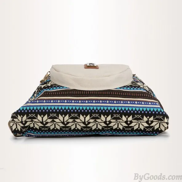 Fresh Folk Geometry Snowflake Pattern Front Circular Pocket Travel Backpack