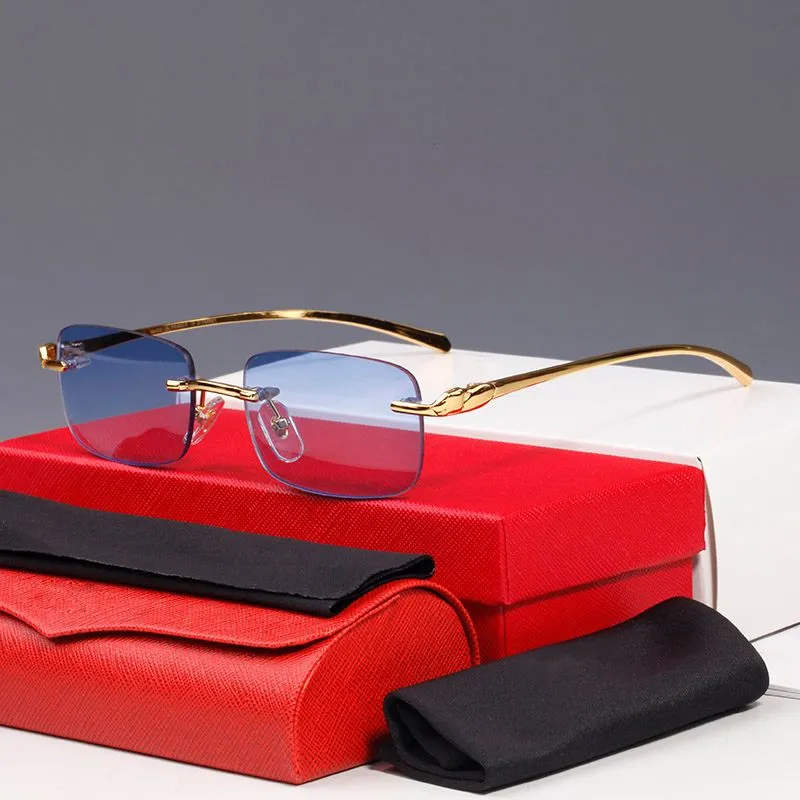 Gafas de sol rectangulares Gafas de sol de diseñador para mujer Gafas sin montura para hombre Cat Eye Fashion Gold Goggle Oval C