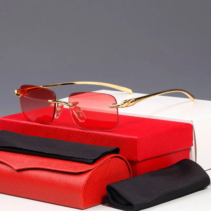 Gafas de sol rectangulares Gafas de sol de diseñador para mujer Gafas sin montura para hombre Cat Eye Fashion Gold Goggle Oval C