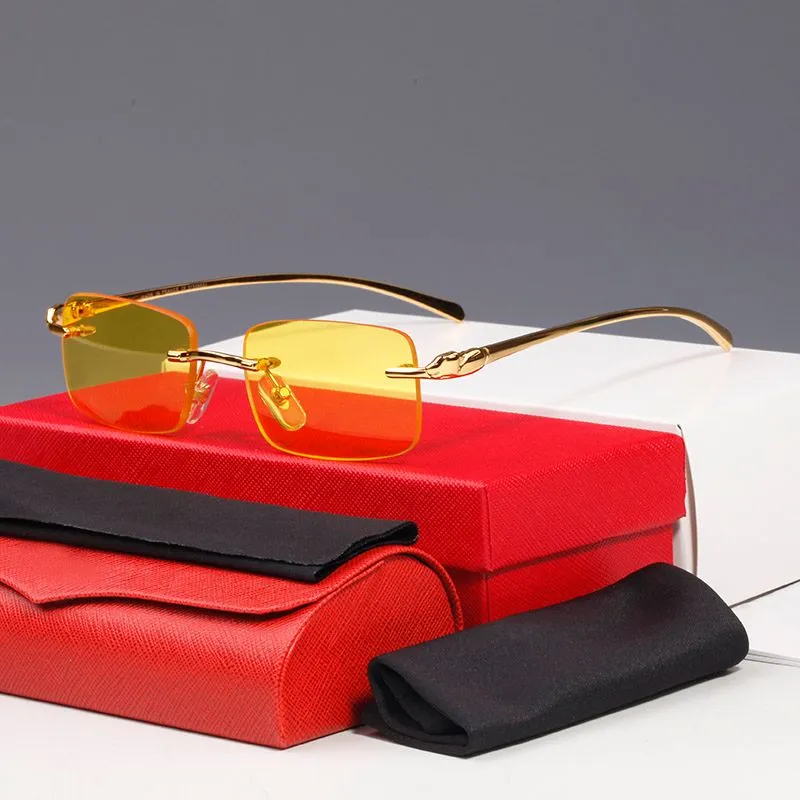 Gafas de sol rectangulares Gafas de sol de diseñador para mujer Gafas sin montura para hombre Cat Eye Fashion Gold Goggle Oval C
