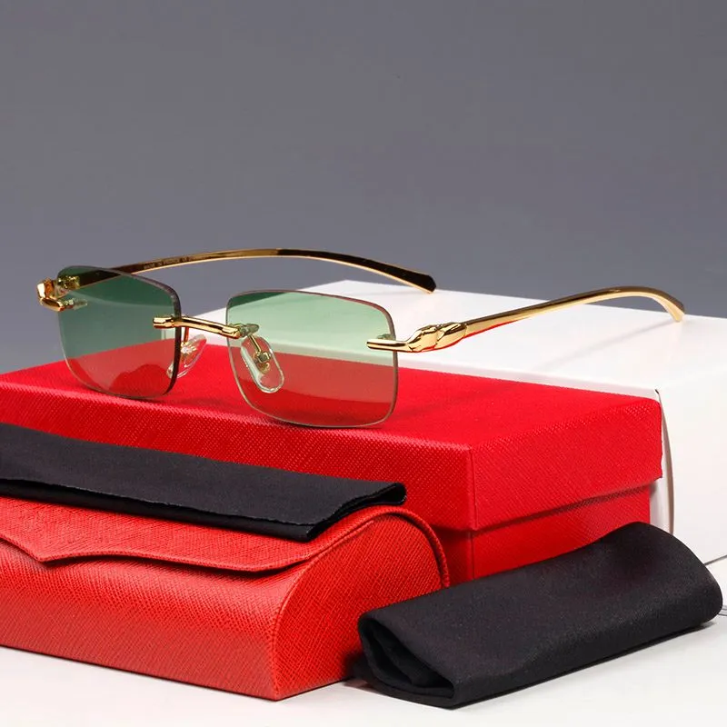Gafas de sol rectangulares Gafas de sol de diseñador para mujer Gafas sin montura para hombre Cat Eye Fashion Gold Goggle Oval C