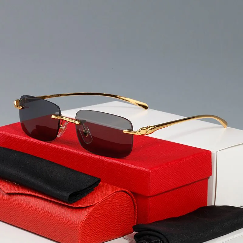Gafas de sol rectangulares Gafas de sol de diseñador para mujer Gafas sin montura para hombre Cat Eye Fashion Gold Goggle Oval C