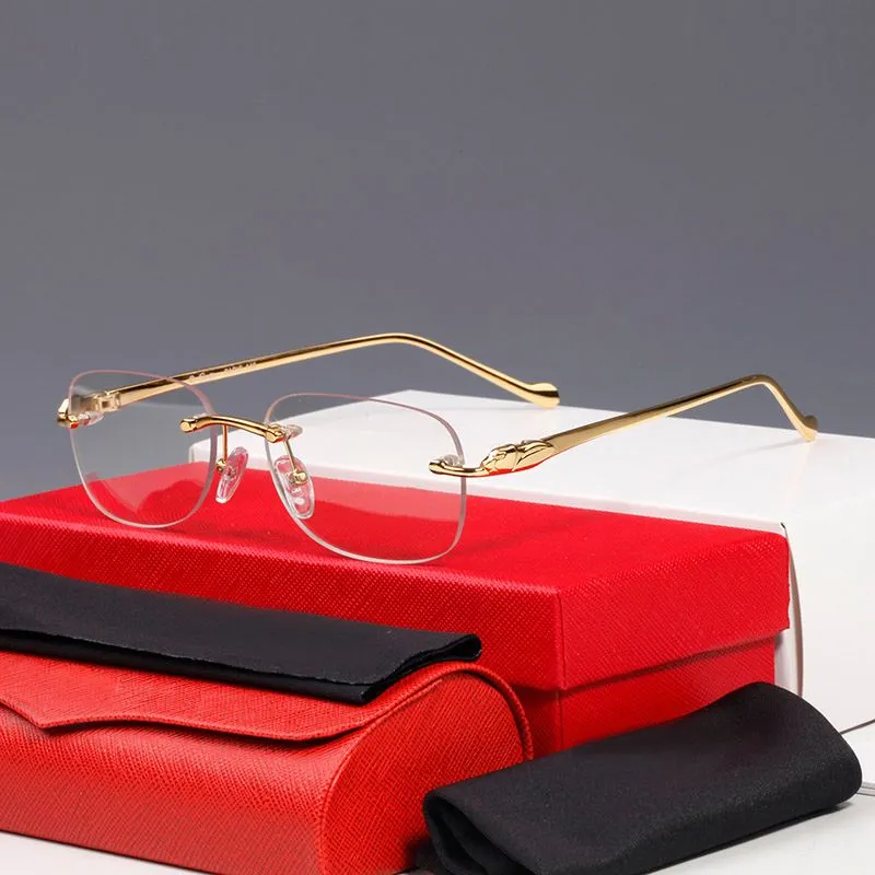 Gafas de sol rectangulares Gafas de sol de diseñador para mujer Gafas sin montura para hombre Cat Eye Fashion Gold Goggle Oval C