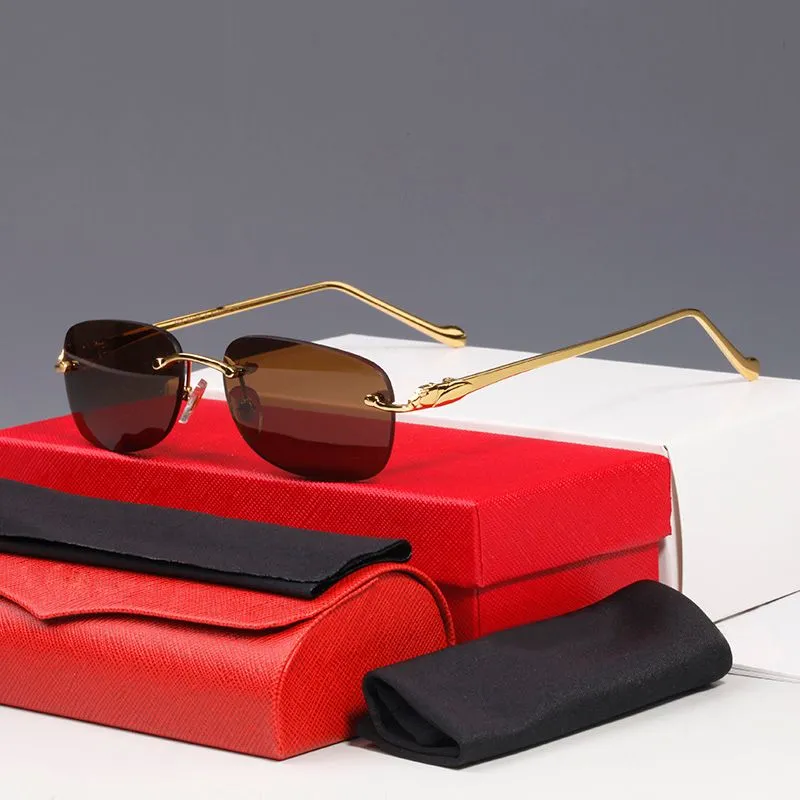Gafas de sol rectangulares Gafas de sol de diseñador para mujer Gafas sin montura para hombre Cat Eye Fashion Gold Goggle Oval C