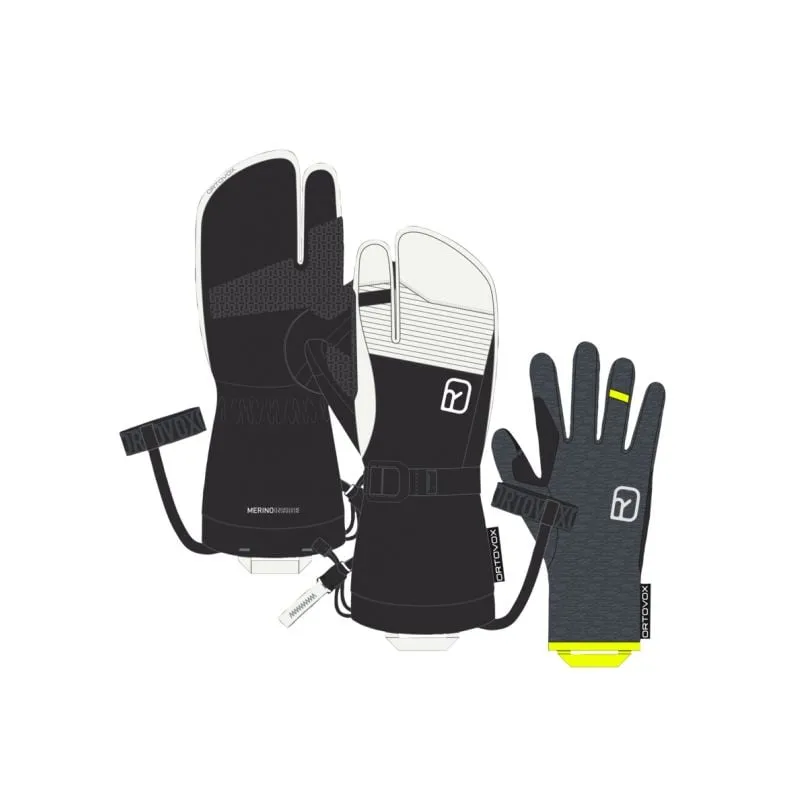 Guantes de 3 dedos Ortovox FREERIDE 3 FINGER GLOVE PRO (negro cuervo)