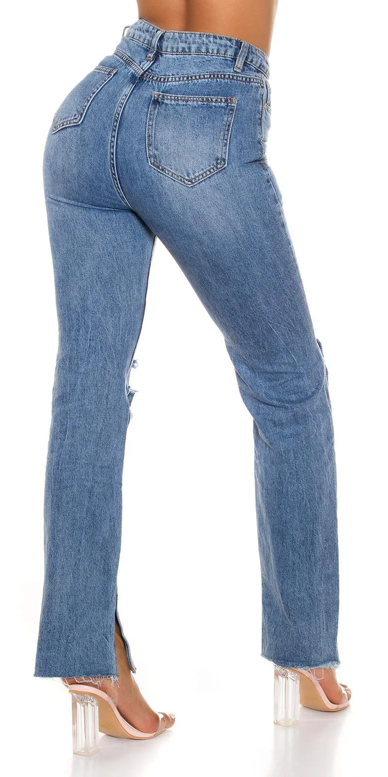 Jeans rotos ajustados de corte recto