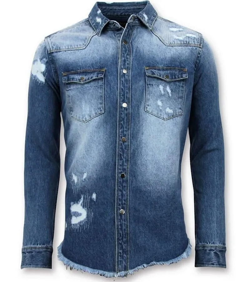 LARGA CAMISA VAQUERA  HOMBRE DE BLUSAS JEANS  AZUL