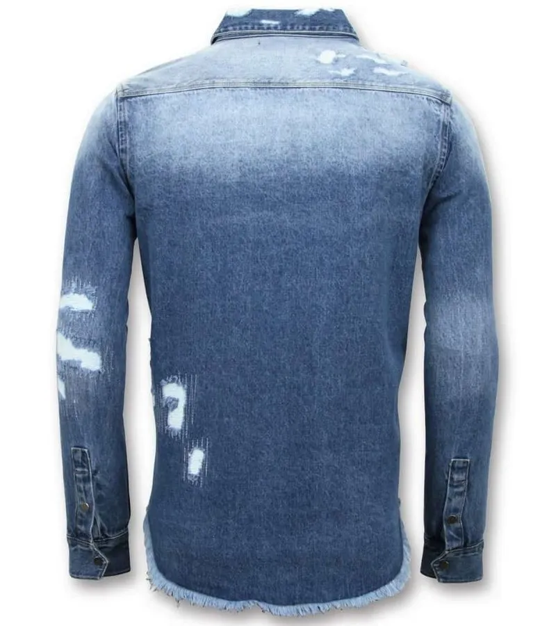 LARGA CAMISA VAQUERA  HOMBRE DE BLUSAS JEANS  AZUL