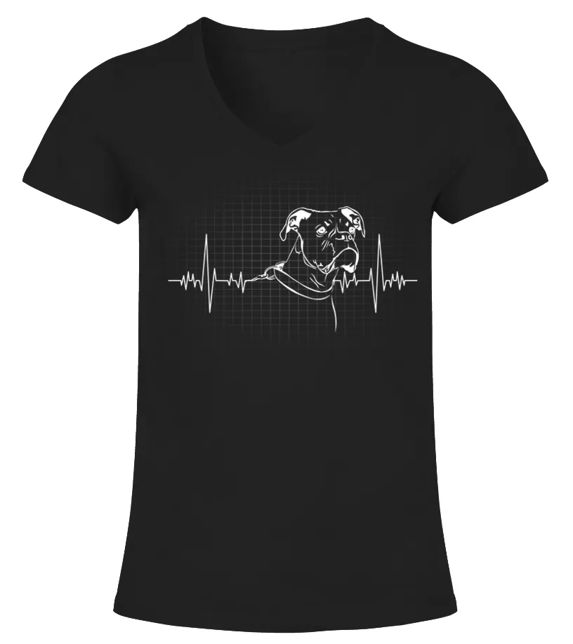 Love Boxer Dog Awesome Heartbeat Boxer Gift Camiseta cuello pico Mujer
