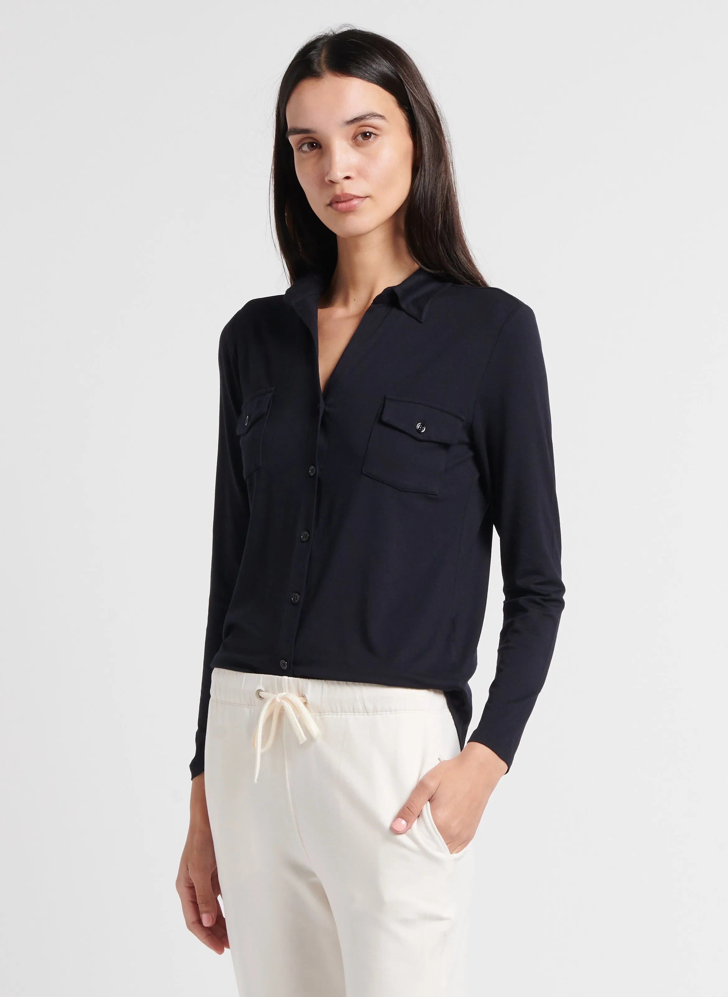 MAJESTIC FILATURES Camisa de cuello clásico elástica en azul