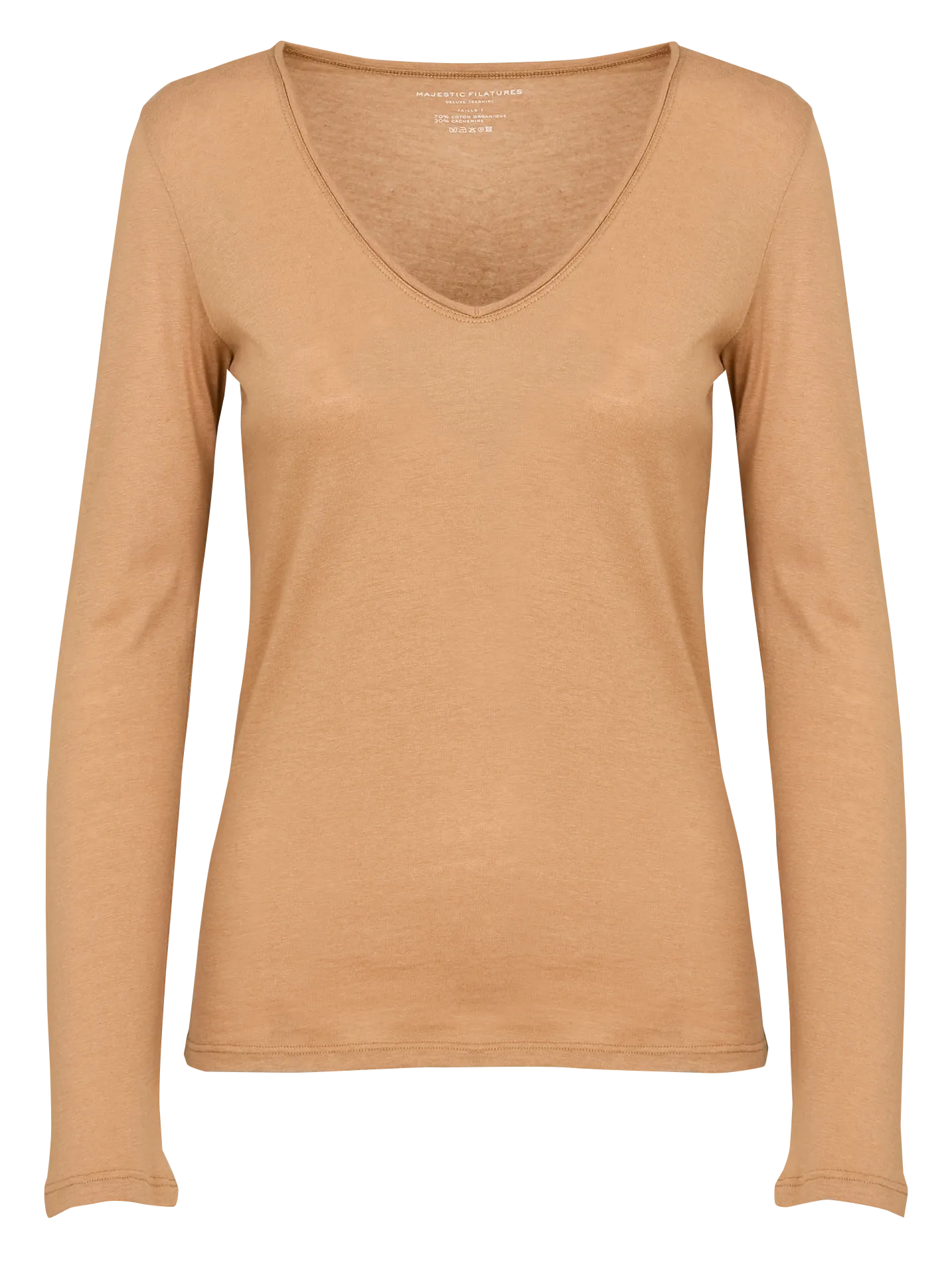 MAJESTIC FILATURES Camiseta de algodón y cachemir con cuello de pico en beige