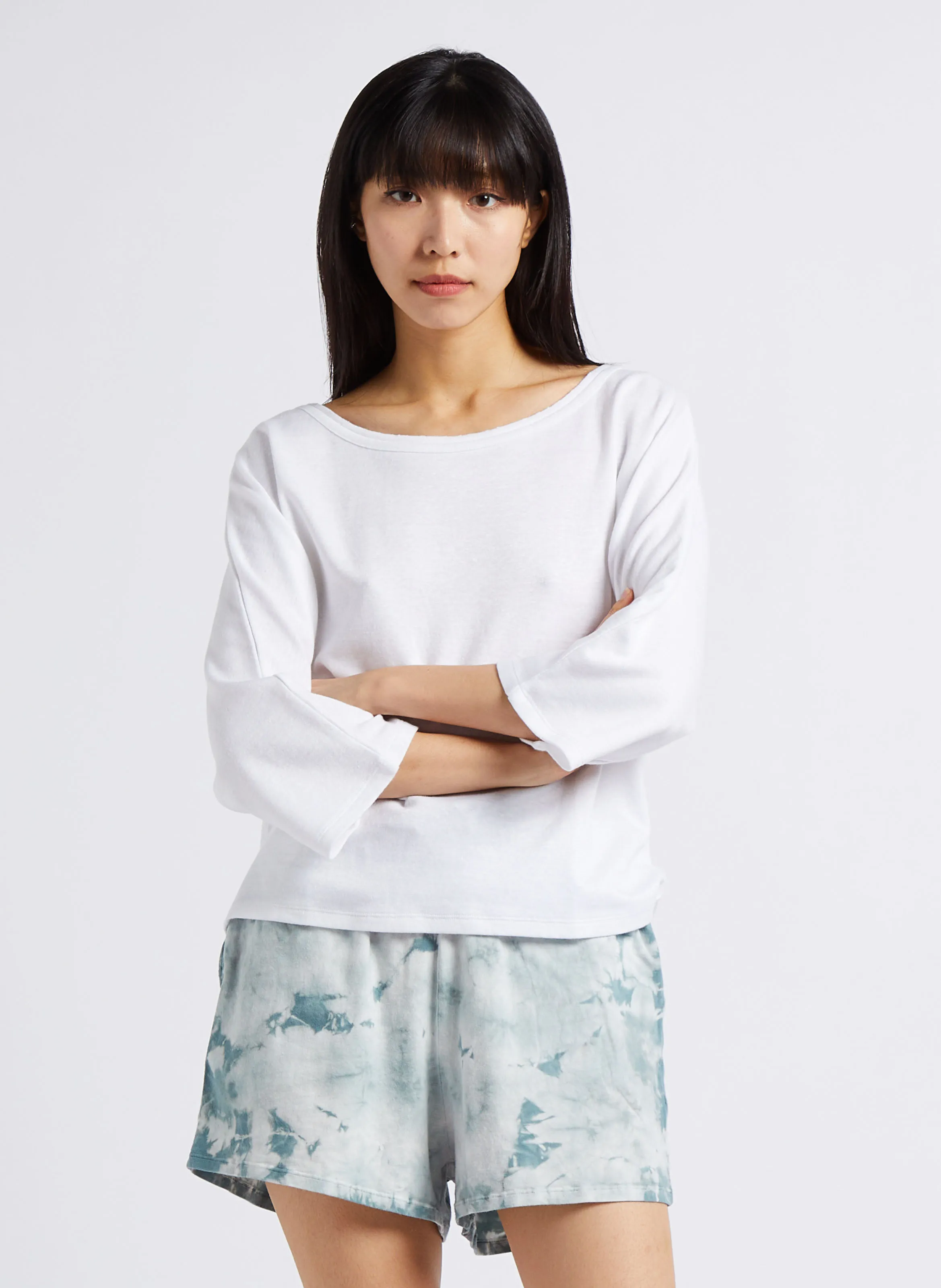 MAJESTIC FILATURES Camiseta de lino con cuello barco en blanco
