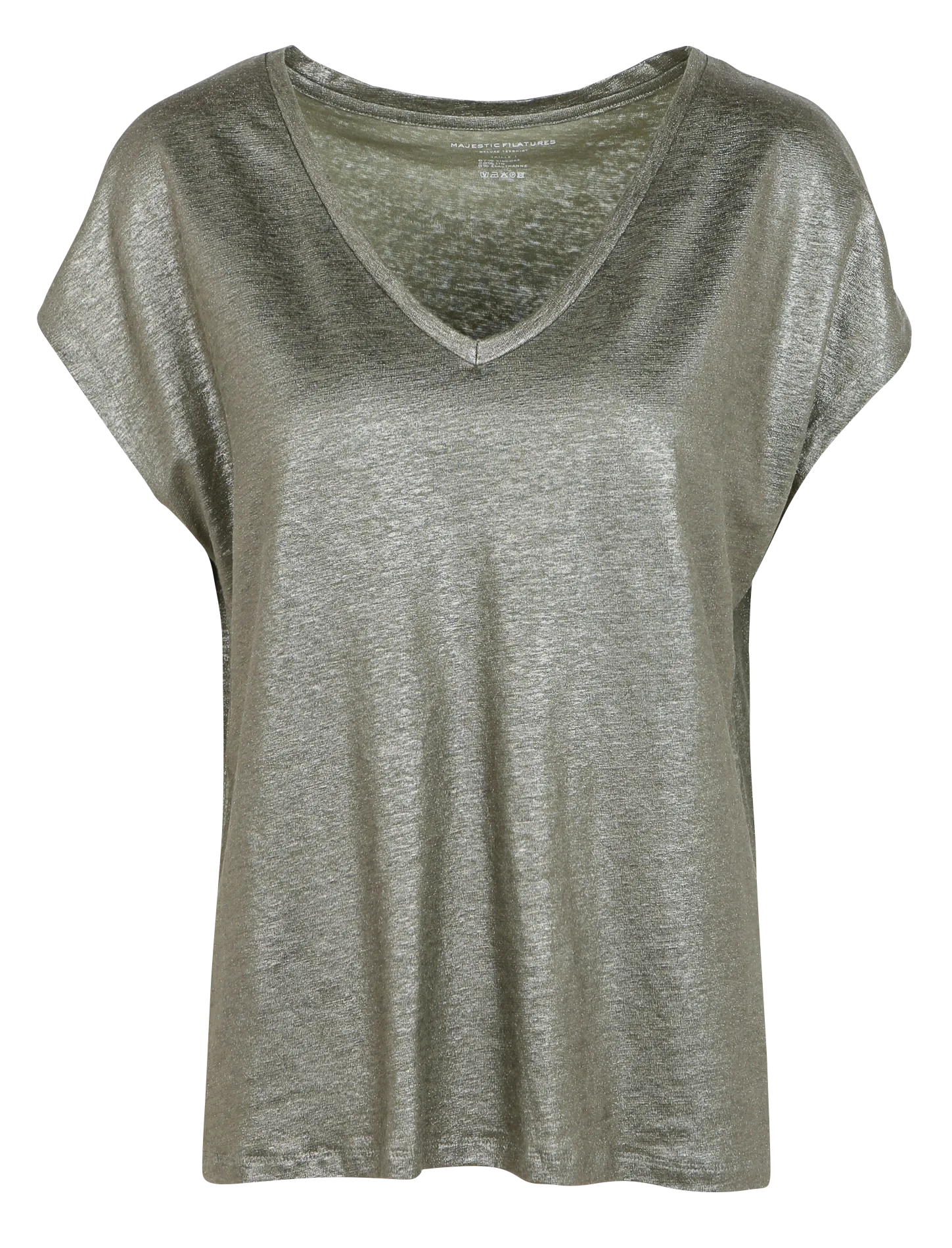 MAJESTIC FILATURES Camiseta holgada con cuello de pico en caqui