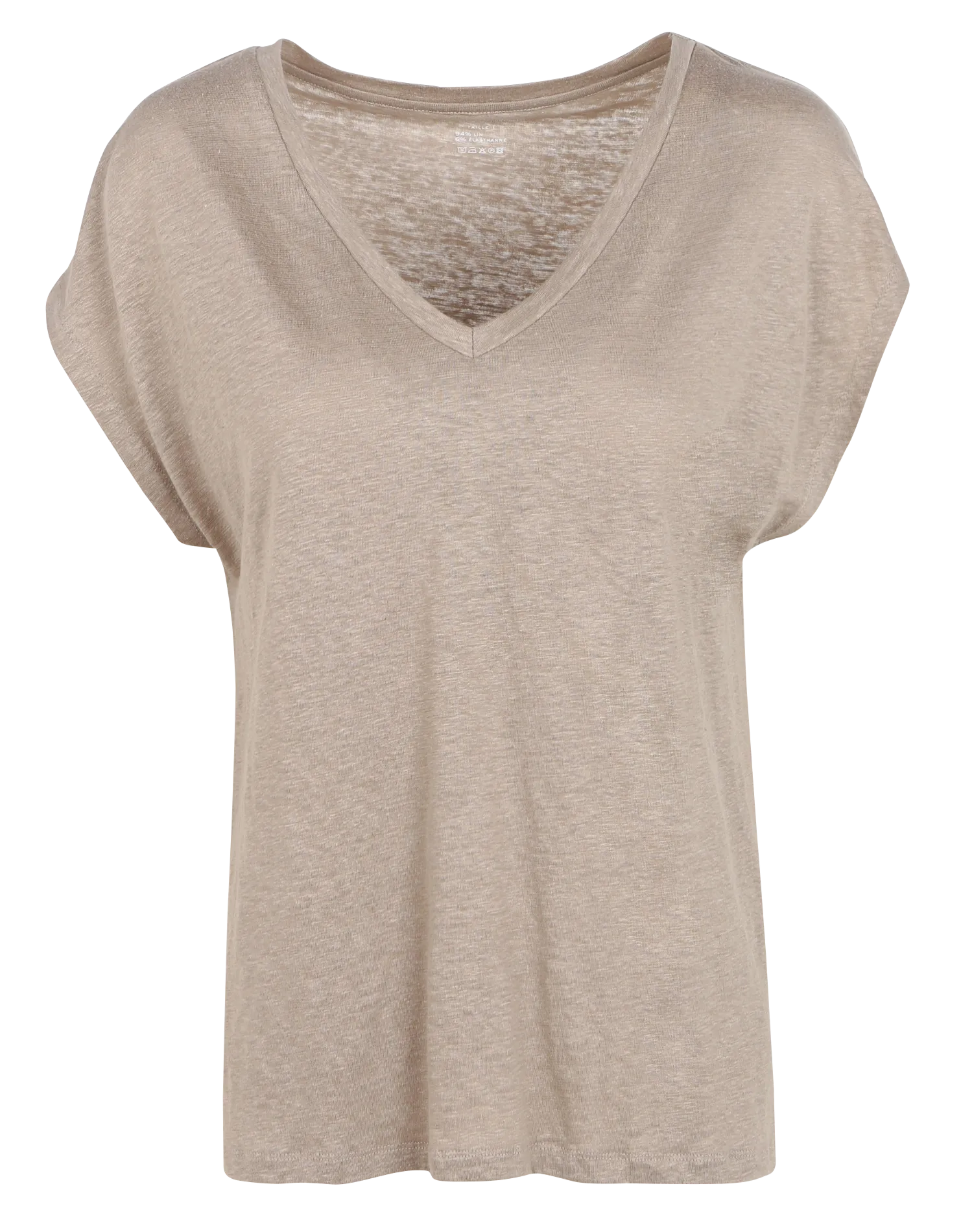 MAJESTIC FILATURES Camiseta holgada de lino elástico con cuello de pico en beige