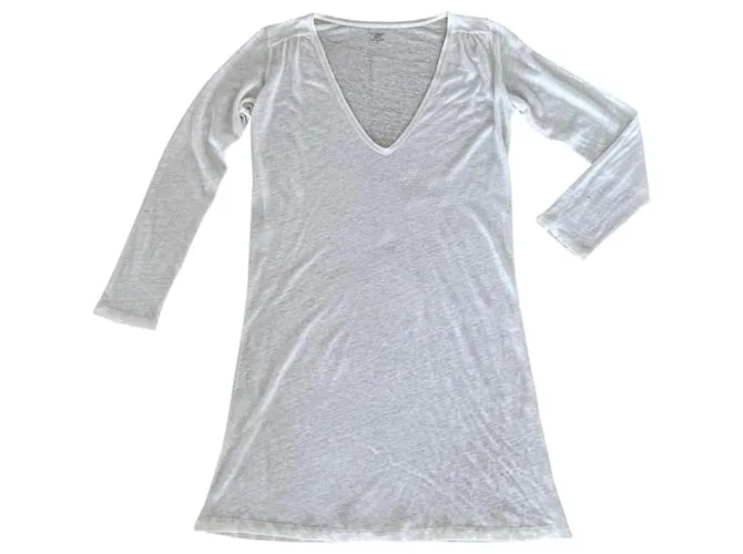 Majestic Túnica Recta o Vestido Camiseta 100% Camiseta lino crudo.2 Crema 