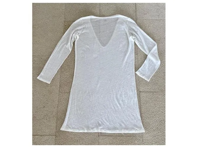 Majestic Túnica Recta o Vestido Camiseta 100% Camiseta lino crudo.2 Crema 