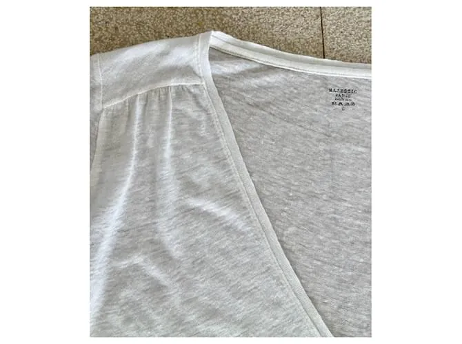 Majestic Túnica Recta o Vestido Camiseta 100% Camiseta lino crudo.2 Crema 