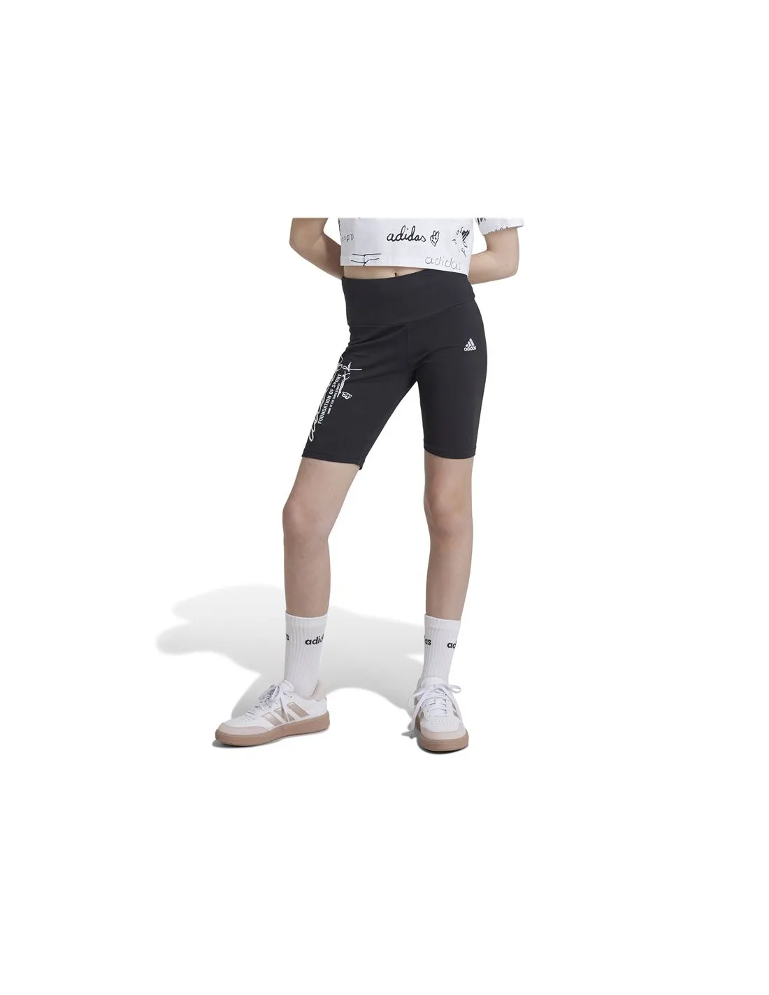Mallas adidas Brand Love Biker Niña Negro/Blanco