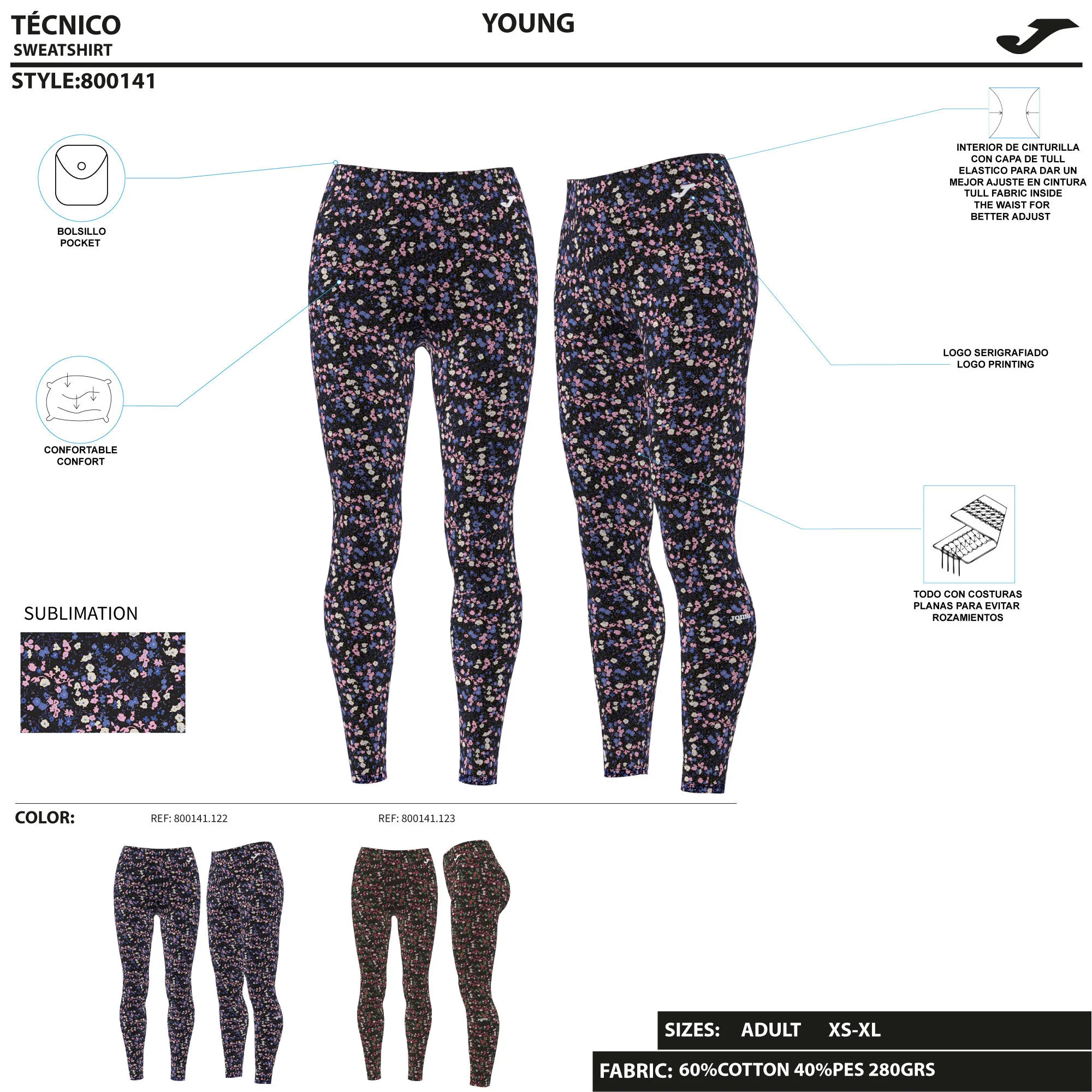 Mallas largas mujer Daphne negro rosa azul