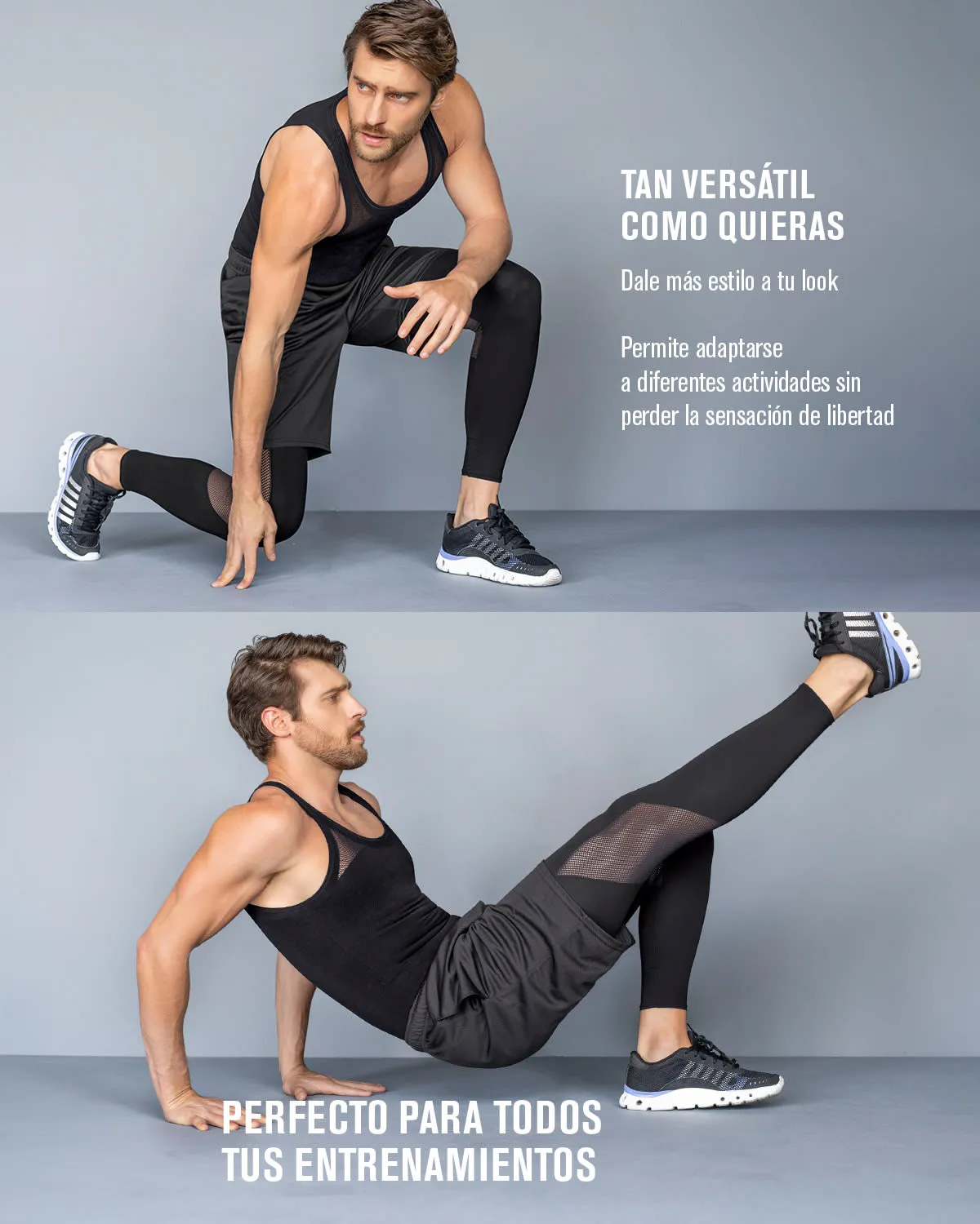 Paquete x5 licras deportivas en microfibra con mallas transpirables para hombre
