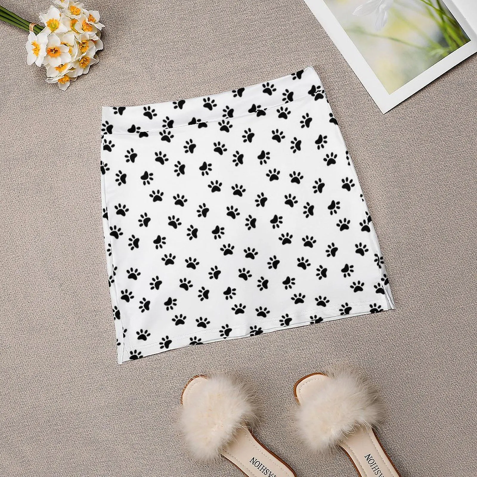 Paw Prints Pattern Skirts Woman Fashion  Pant Skirt Mini Skirts Office Short Skirt Paw Animal Cat Dog Paw Black And White