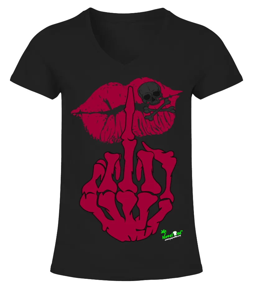 Poison Lips Kissing  Finger Skull Shirt Camiseta cuello pico Mujer