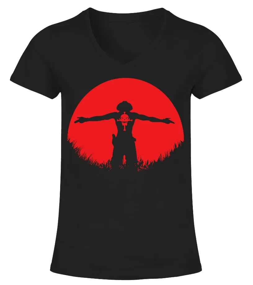 PORTGAS D. ACE  RED MOON CAMISETA CUELLO PICO MUJER