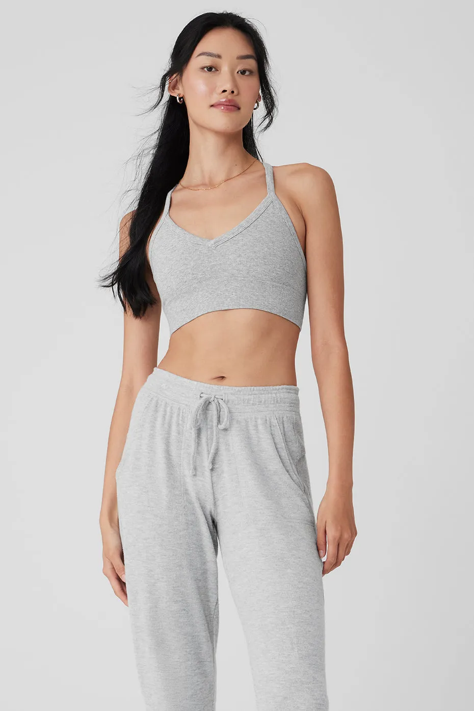 SEAMLESS RIBBED LOW BACK BRA  ATHLETIC HEATHER GREY
