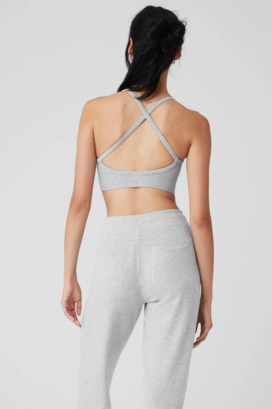SEAMLESS RIBBED LOW BACK BRA  ATHLETIC HEATHER GREY