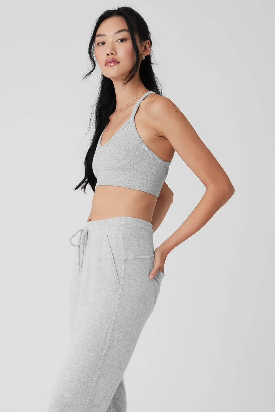 SEAMLESS RIBBED LOW BACK BRA  ATHLETIC HEATHER GREY