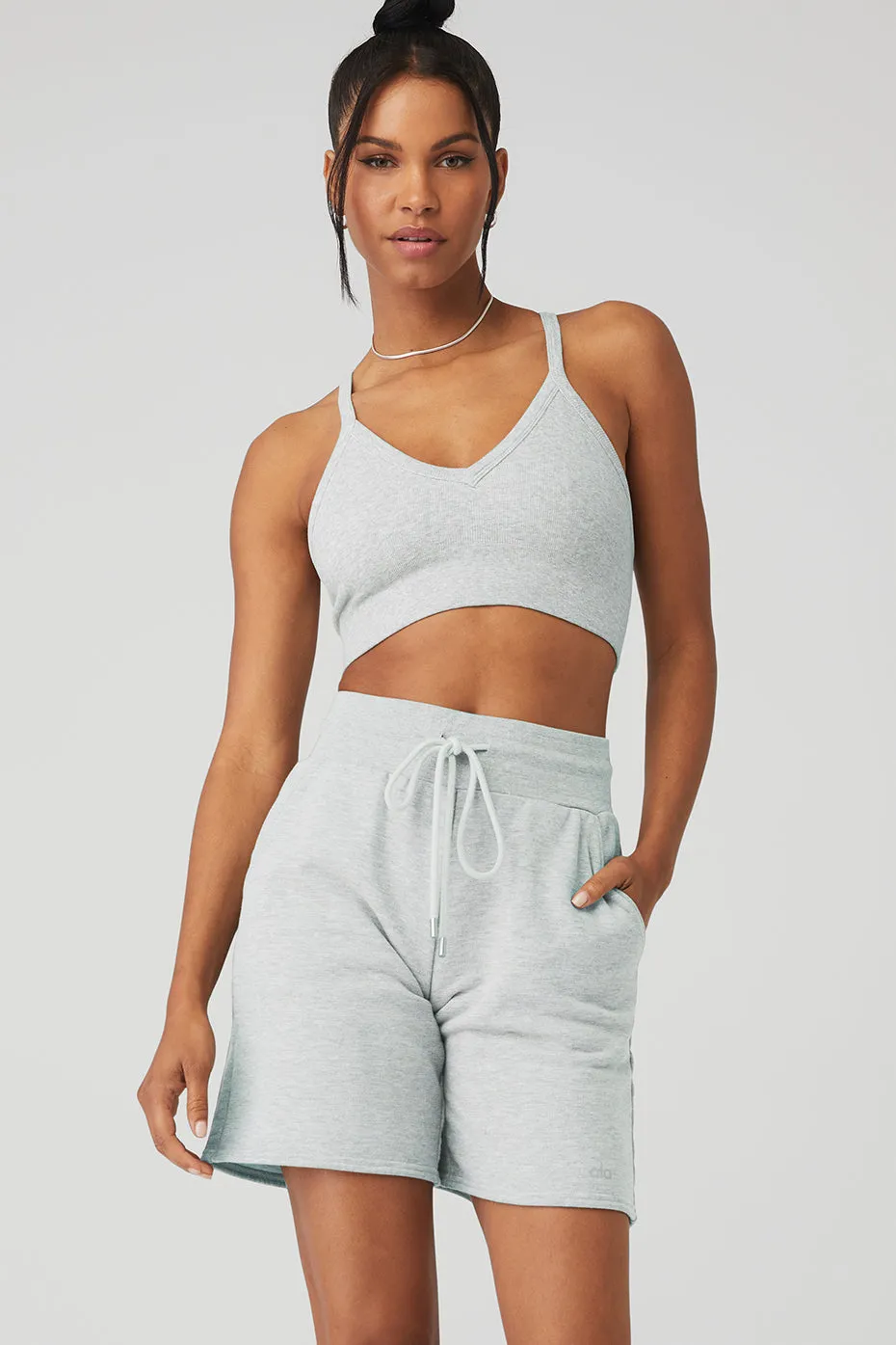 SEAMLESS RIBBED LOW BACK BRA  ATHLETIC HEATHER GREY