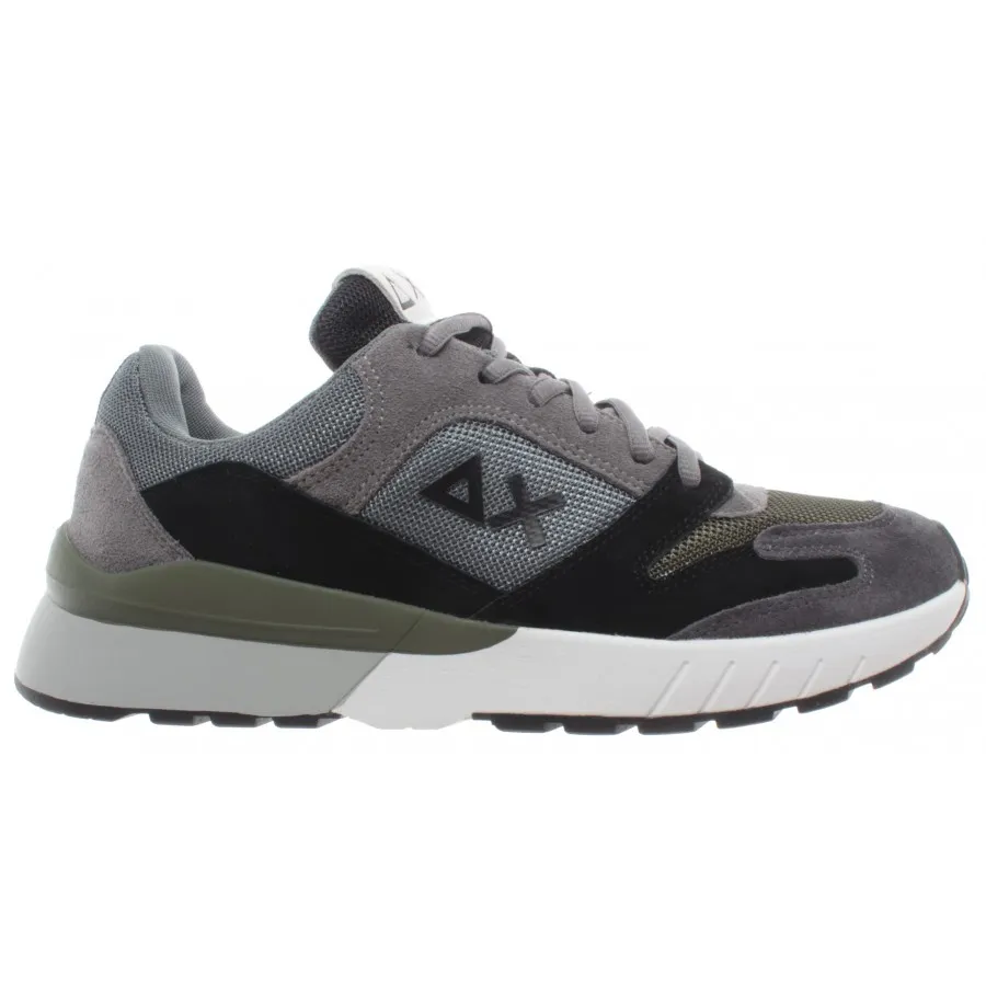 Sneakers Hombres SUN68 Z29116 Running Yaki Cuero Tela Gris Militar