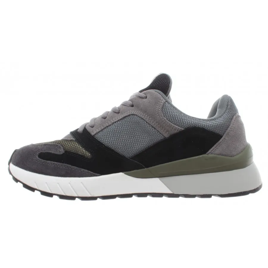 Sneakers Hombres SUN68 Z29116 Running Yaki Cuero Tela Gris Militar