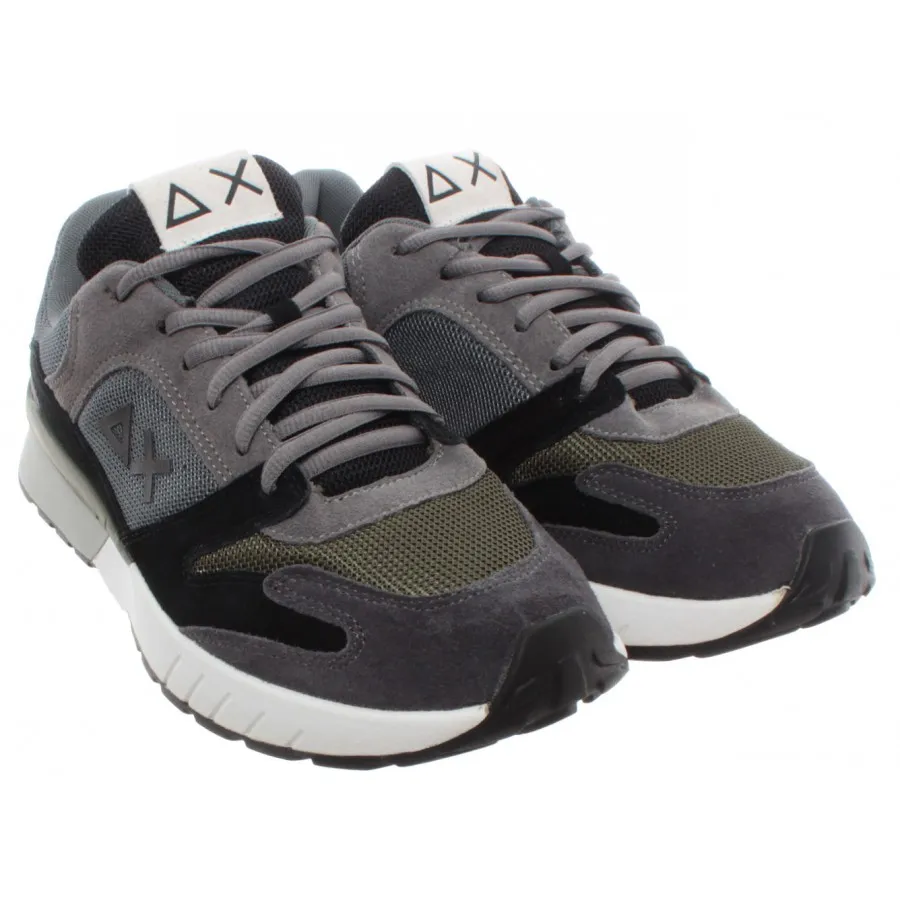Sneakers Hombres SUN68 Z29116 Running Yaki Cuero Tela Gris Militar