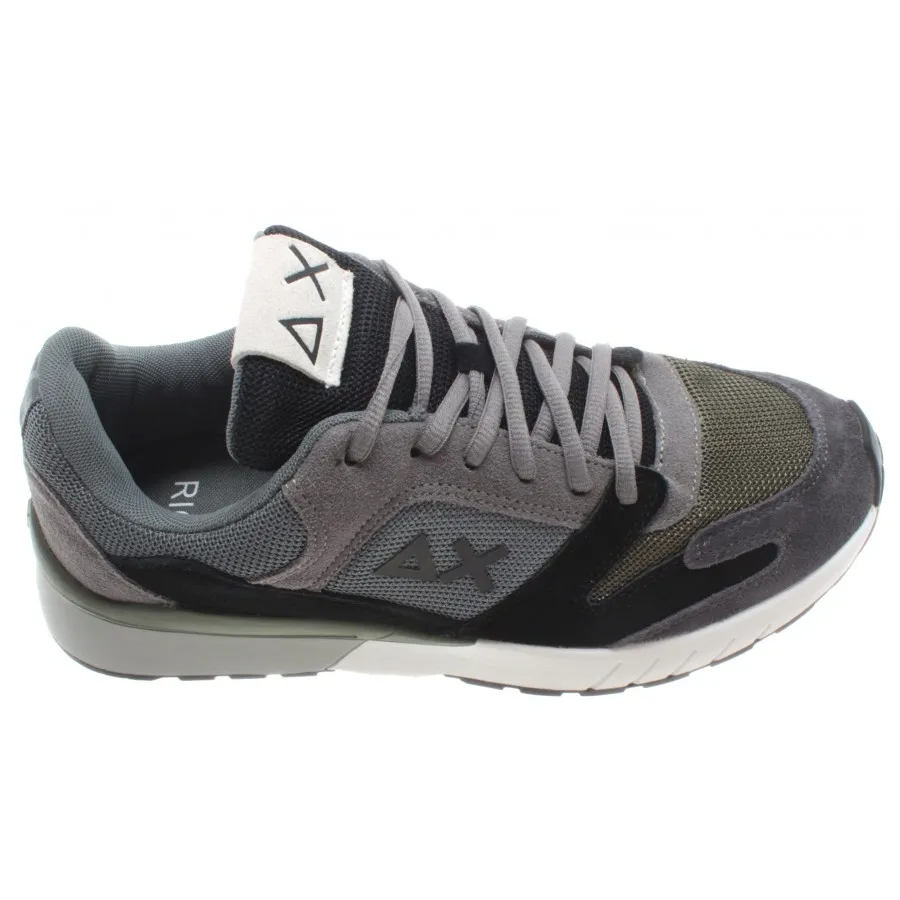 Sneakers Hombres SUN68 Z29116 Running Yaki Cuero Tela Gris Militar