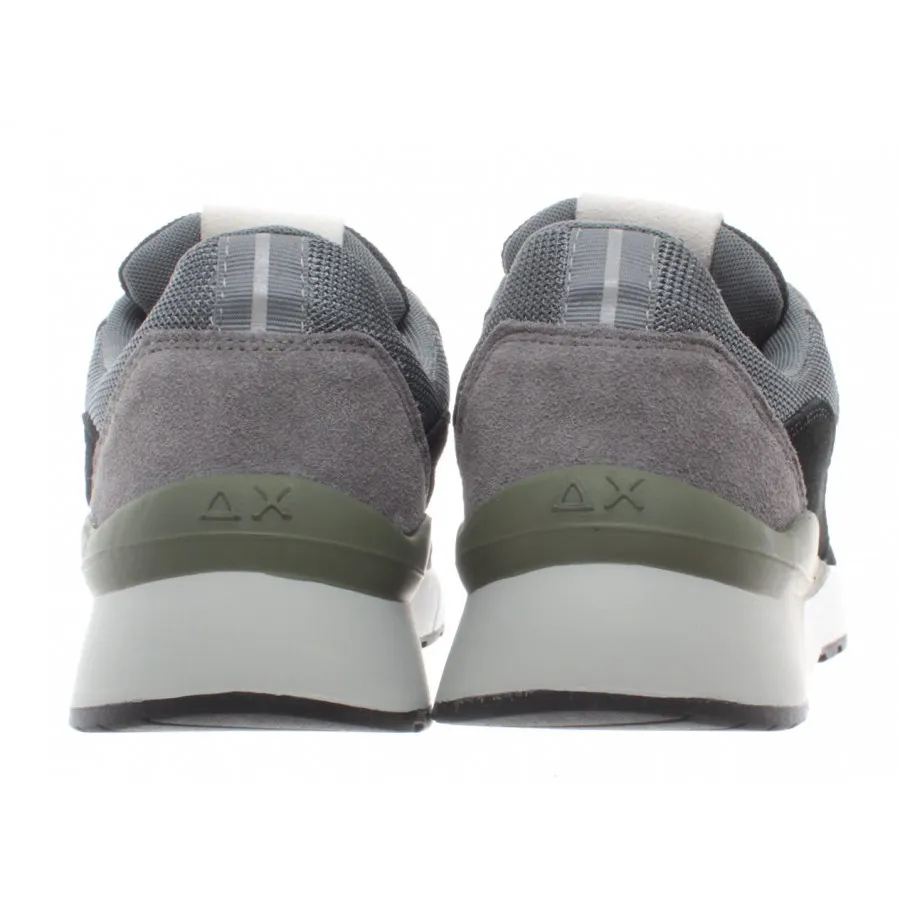 Sneakers Hombres SUN68 Z29116 Running Yaki Cuero Tela Gris Militar