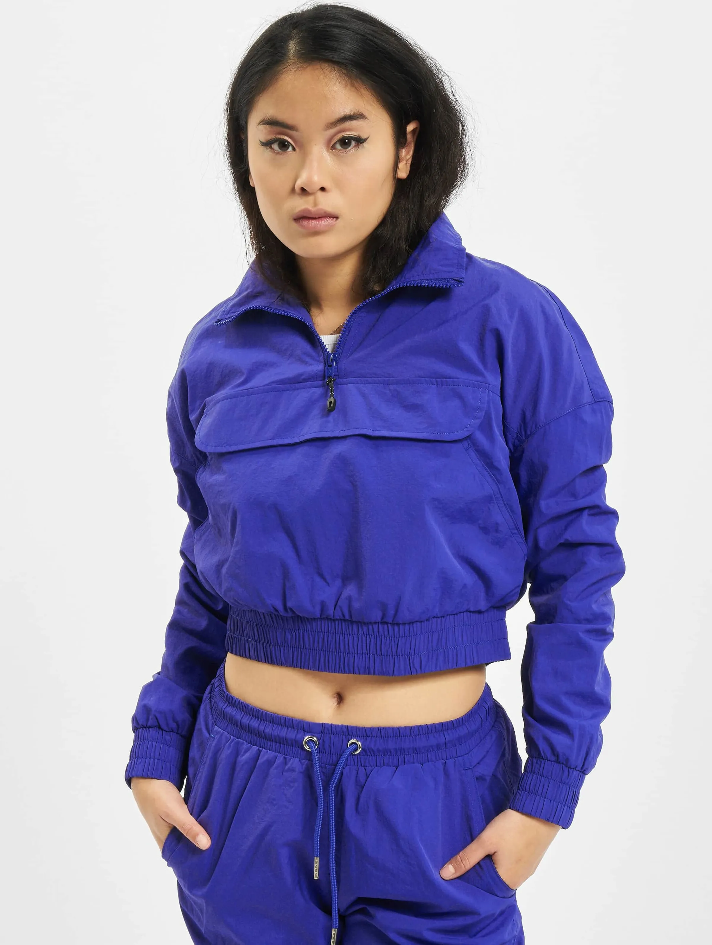 Urban Classics Ladies Cropped Crinkle Nylon Pull Over