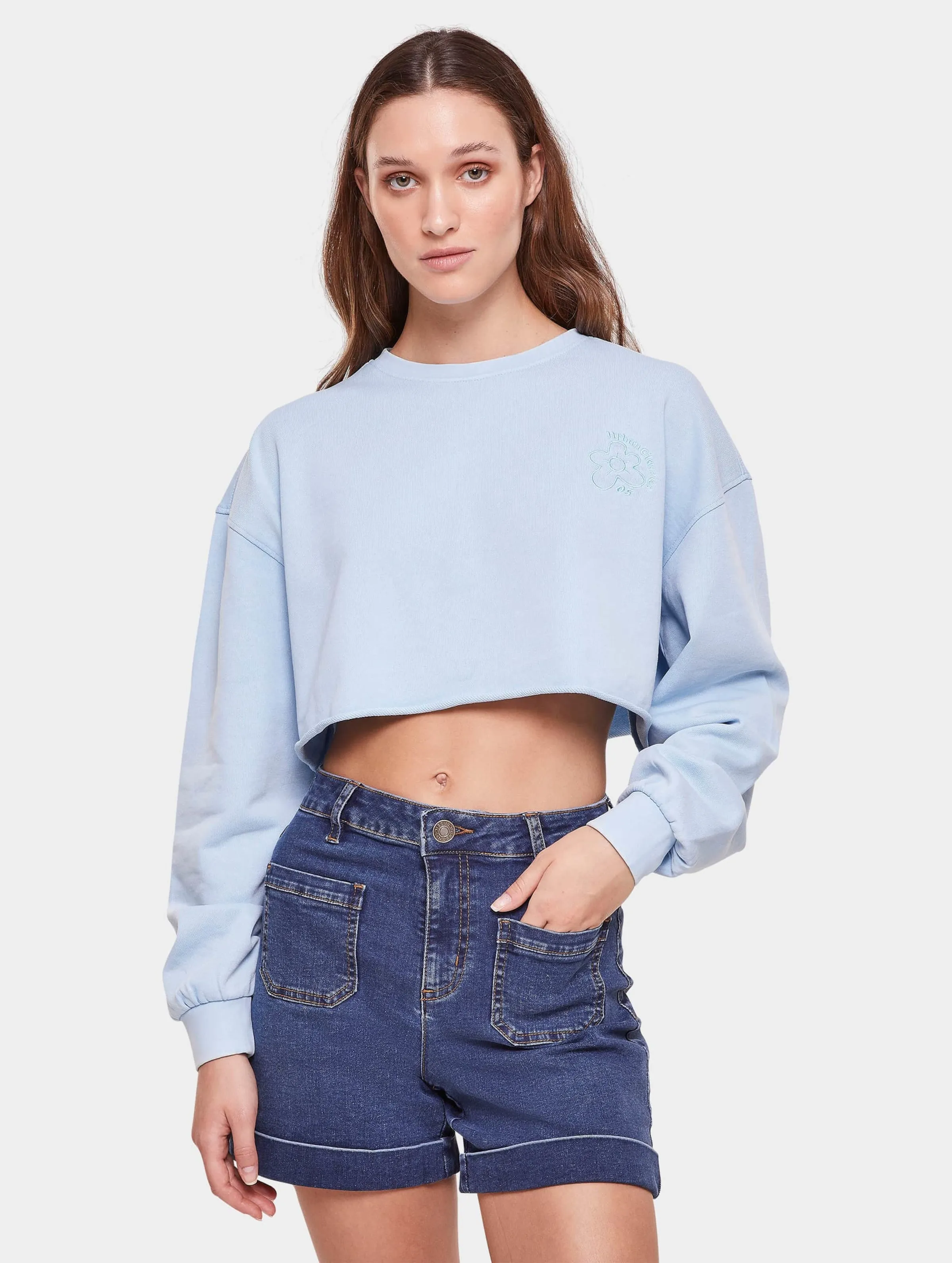 Urban Classics Ladies Cropped Flower Embroidery Terry